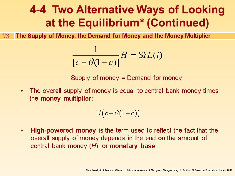 4-4  Two Alternative Ways of Looking at the Equilibrium* (Continued)  Supply of